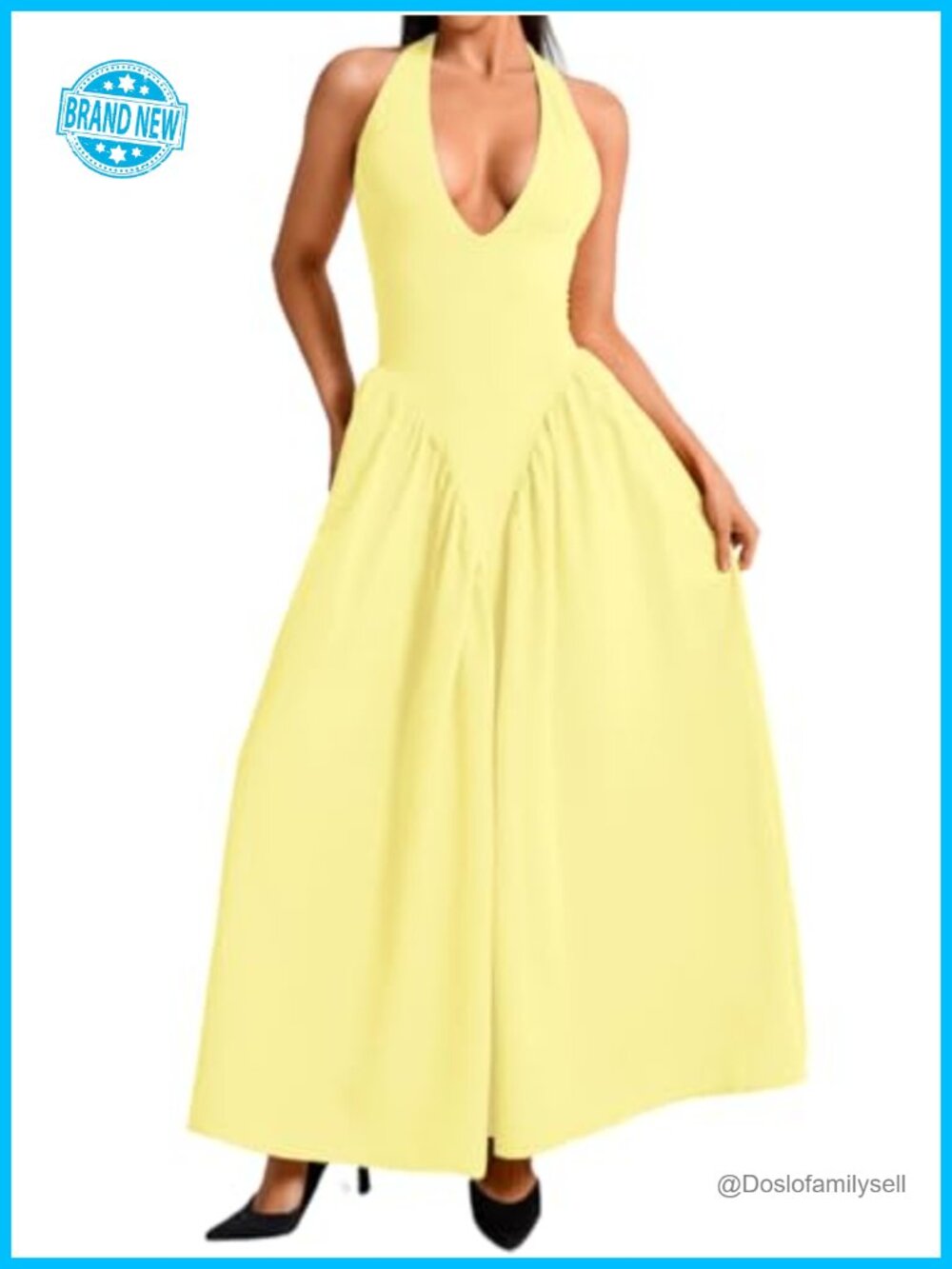 Halter Maxi Dress Deep V Neck Bow Layered Corset Drop Waist